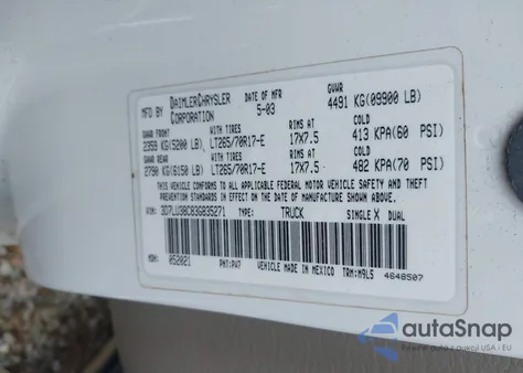 2003 Dodge Ram 3500 Slt/Laramie/St from USA, damaged, VIN 3D7LU38C83G835271